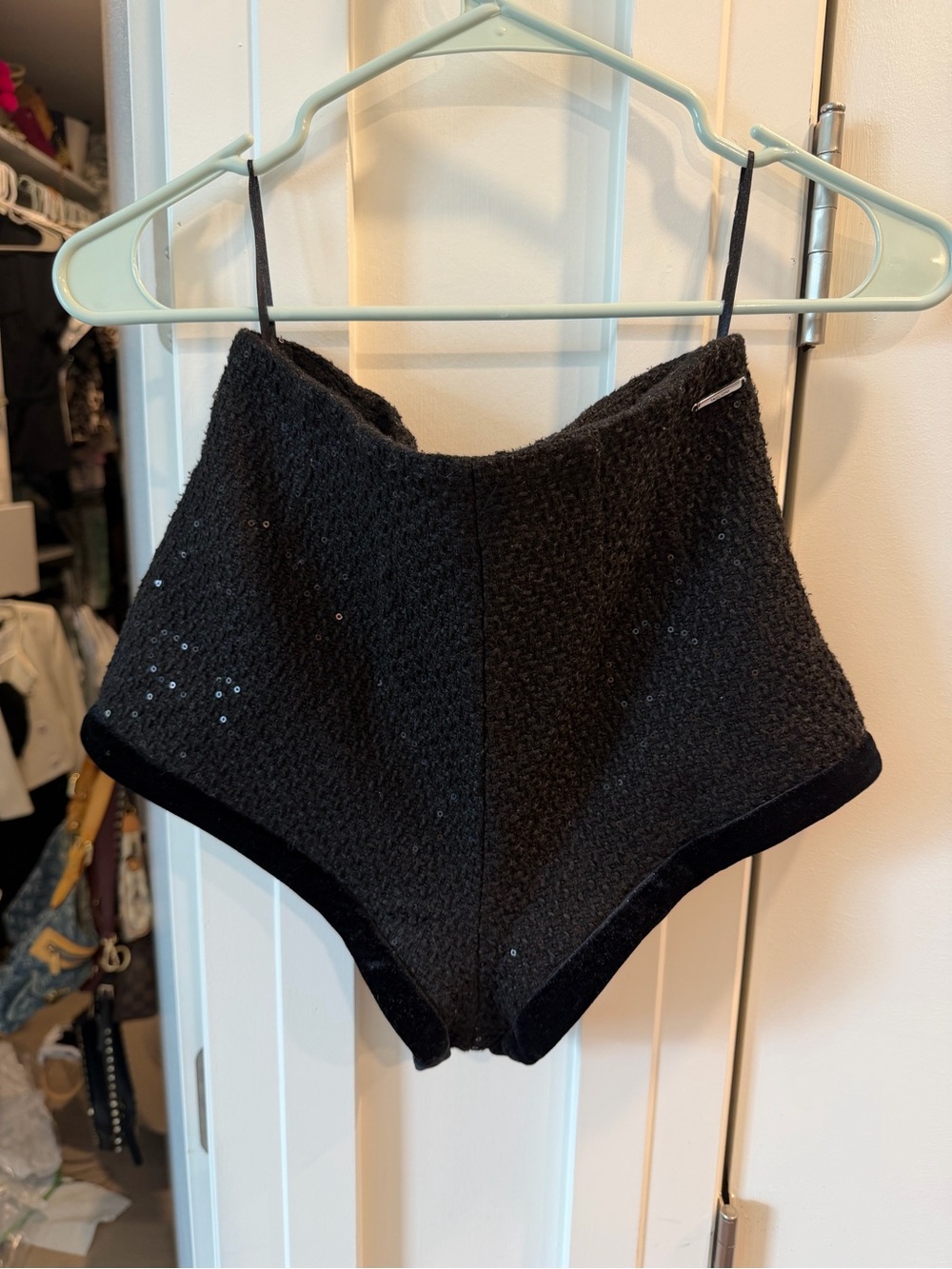 Black Sequin Trim high waisted Shorts